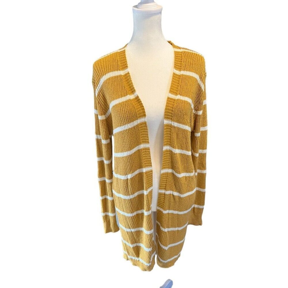 B.A.B.E. Women's Size XL Long Open Cardigan Brown/White Stripes Long Sleeve